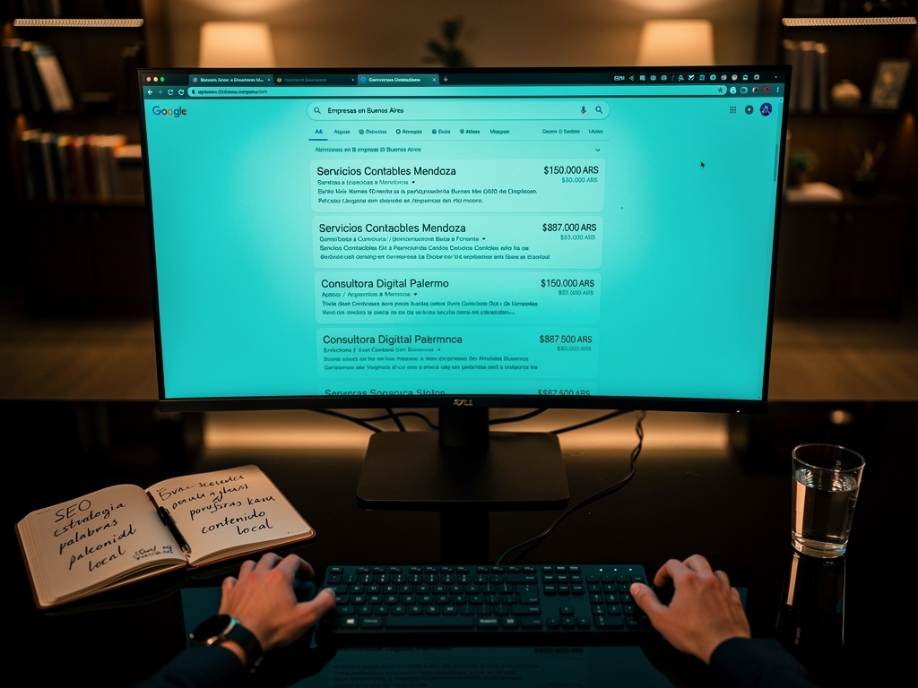 Pantalla mostrando resultados de búsqueda en Google con foco en negocios argentinos